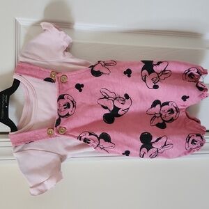 Disney baby set of t shirt and shortall pink black 12 months baby girl